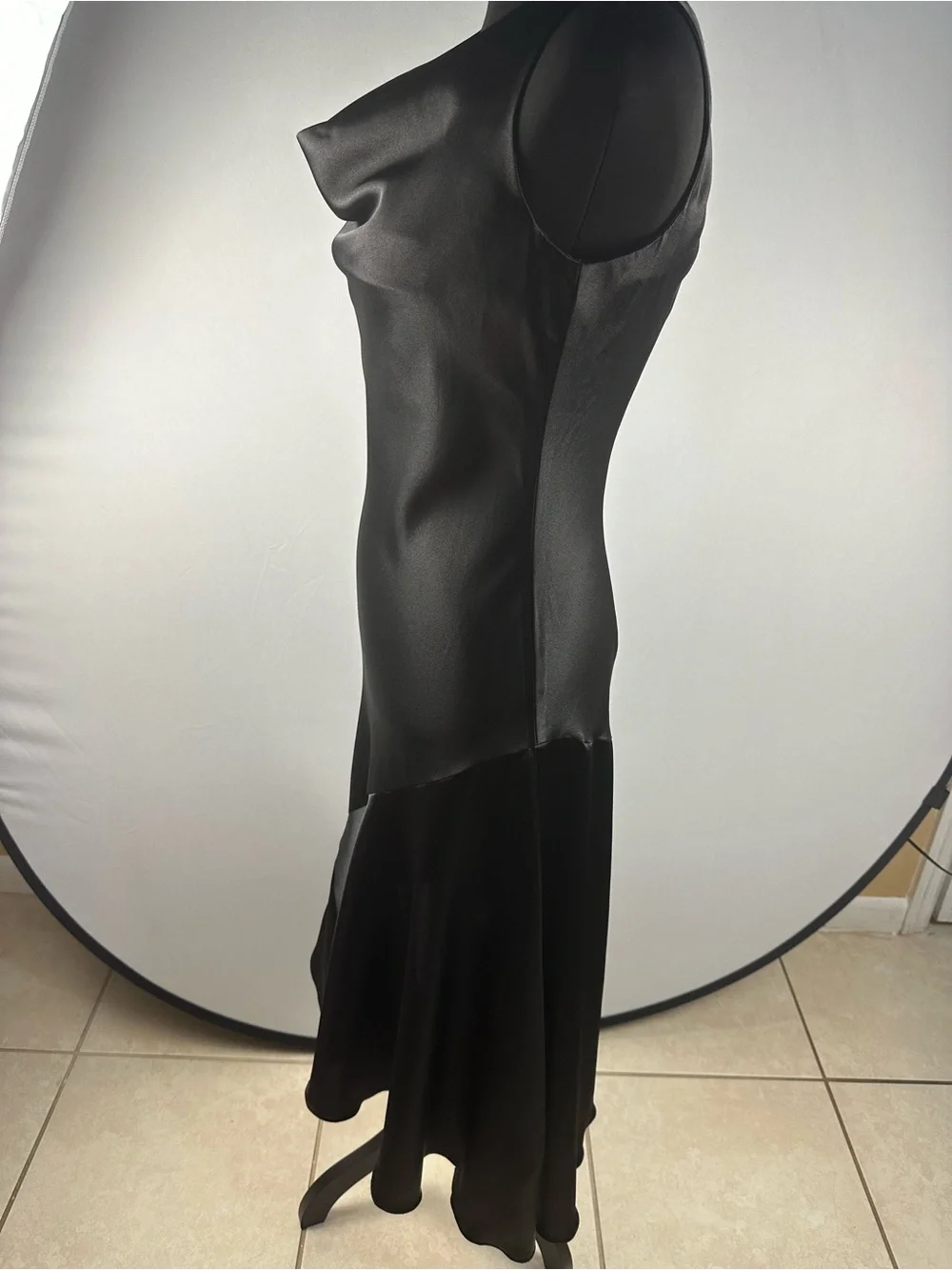 Black Satin Cowl Neck Midi Dress Size 2 Elegant Evening - Picture 8 of 15